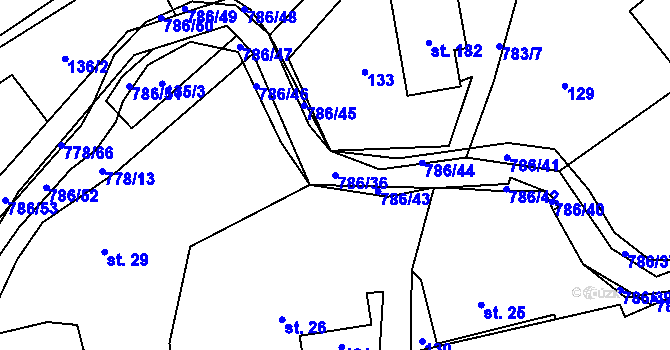 Parcela st. 786/36 v KÚ Jičina, Katastrální mapa