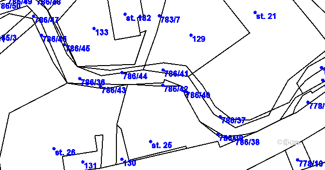 Parcela st. 786/42 v KÚ Jičina, Katastrální mapa