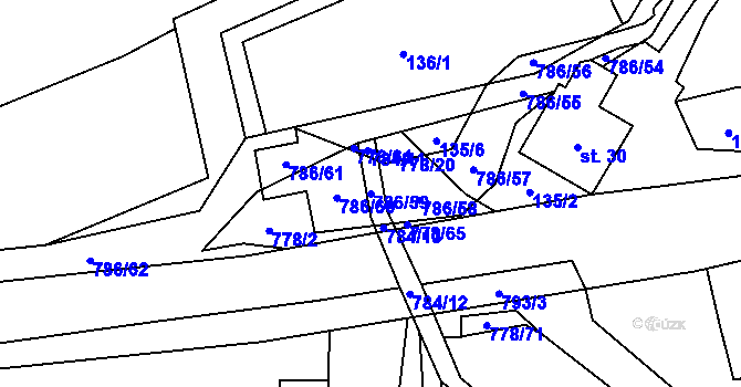 Parcela st. 786/59 v KÚ Jičina, Katastrální mapa