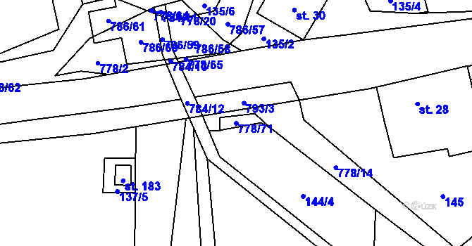 Parcela st. 778/71 v KÚ Jičina, Katastrální mapa