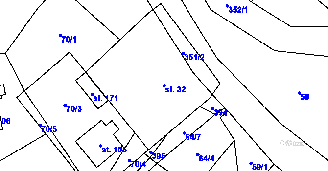 Parcela st. 32 v KÚ Jičíněves, Katastrální mapa
