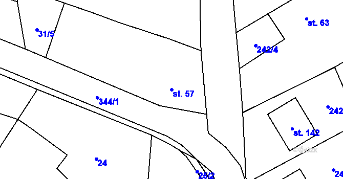Parcela st. 57 v KÚ Jičíněves, Katastrální mapa