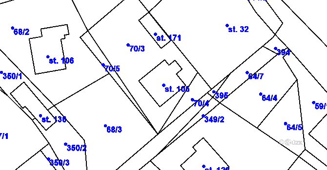 Parcela st. 105 v KÚ Jičíněves, Katastrální mapa