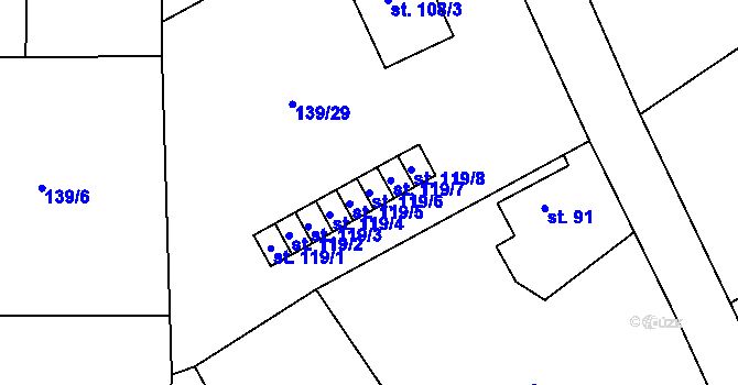 Parcela st. 119/6 v KÚ Jičíněves, Katastrální mapa