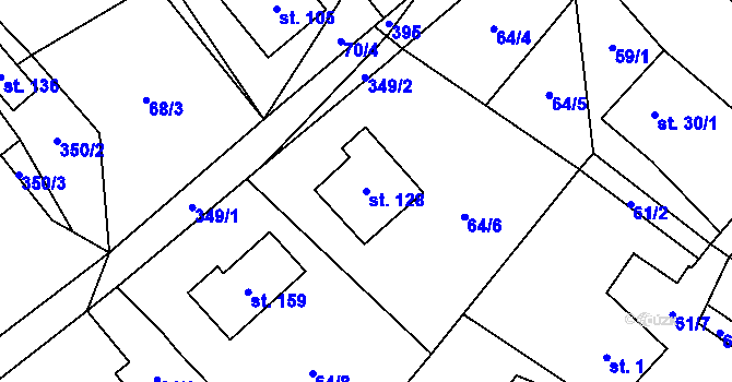 Parcela st. 128 v KÚ Jičíněves, Katastrální mapa