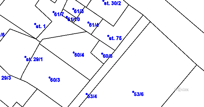 Parcela st. 60/5 v KÚ Jičíněves, Katastrální mapa