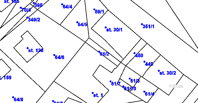 Parcela st. 61/2 v KÚ Jičíněves, Katastrální mapa