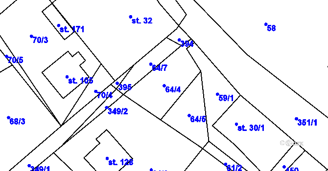 Parcela st. 64/4 v KÚ Jičíněves, Katastrální mapa