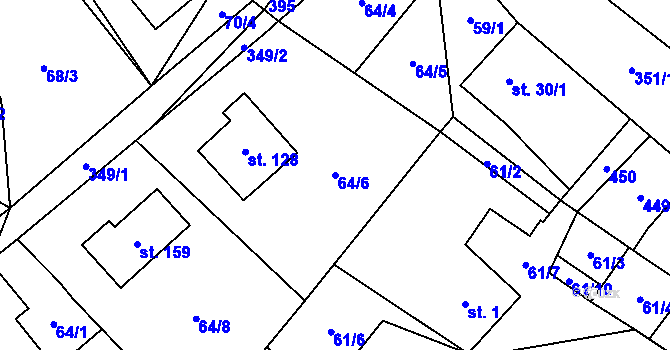 Parcela st. 64/6 v KÚ Jičíněves, Katastrální mapa