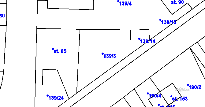 Parcela st. 139/3 v KÚ Jičíněves, Katastrální mapa