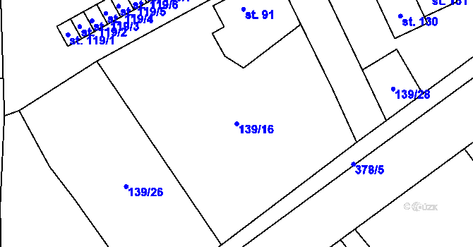 Parcela st. 139/16 v KÚ Jičíněves, Katastrální mapa