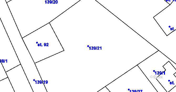 Parcela st. 139/21 v KÚ Jičíněves, Katastrální mapa
