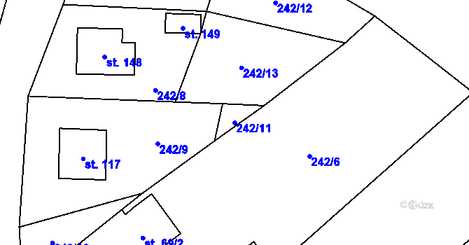 Parcela st. 242/11 v KÚ Jičíněves, Katastrální mapa