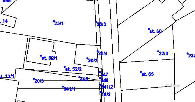 Parcela st. 20/4 v KÚ Jičíněves, Katastrální mapa