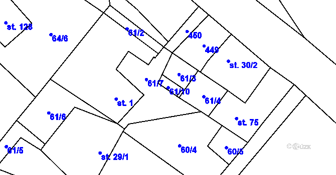 Parcela st. 61/10 v KÚ Jičíněves, Katastrální mapa