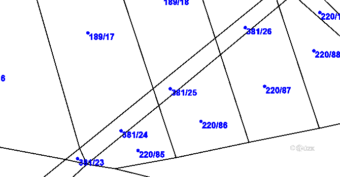 Parcela st. 381/25 v KÚ Jičíněves, Katastrální mapa