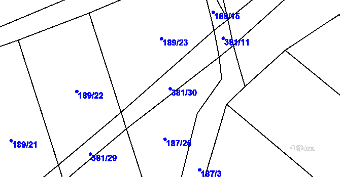 Parcela st. 381/30 v KÚ Jičíněves, Katastrální mapa