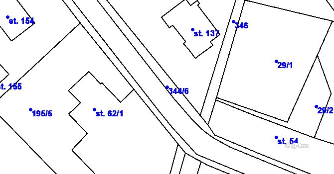 Parcela st. 344/6 v KÚ Jičíněves, Katastrální mapa
