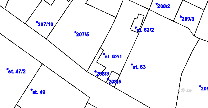 Parcela st. 62/1 v KÚ Žitětín, Katastrální mapa