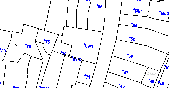 Parcela st. 69/1 v KÚ Jihlava, Katastrální mapa