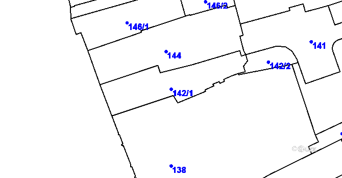 Parcela st. 142/1 v KÚ Jihlava, Katastrální mapa
