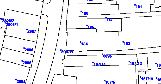 Parcela st. 184 v KÚ Jihlava, Katastrální mapa