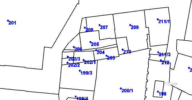 Parcela st. 204 v KÚ Jihlava, Katastrální mapa