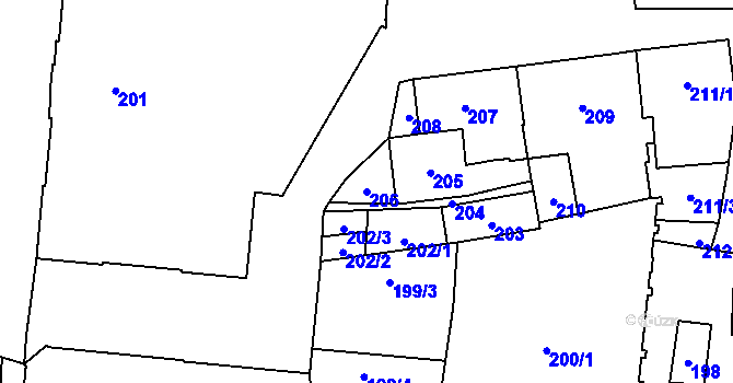 Parcela st. 206 v KÚ Jihlava, Katastrální mapa