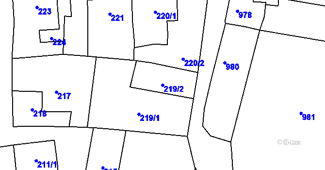 Parcela st. 219/2 v KÚ Jihlava, Katastrální mapa