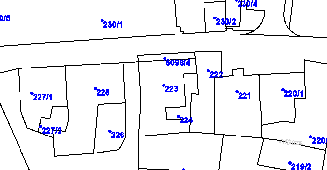 Parcela st. 223 v KÚ Jihlava, Katastrální mapa