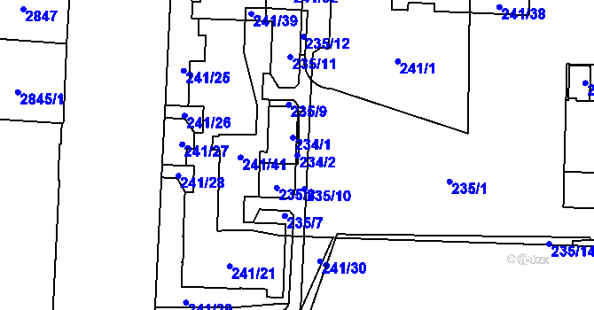 Parcela st. 234/2 v KÚ Jihlava, Katastrální mapa