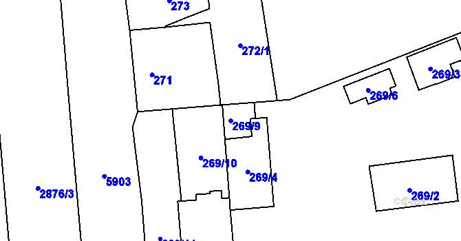 Parcela st. 269/9 v KÚ Jihlava, Katastrální mapa