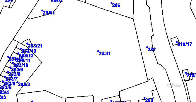 Parcela st. 283/1 v KÚ Jihlava, Katastrální mapa