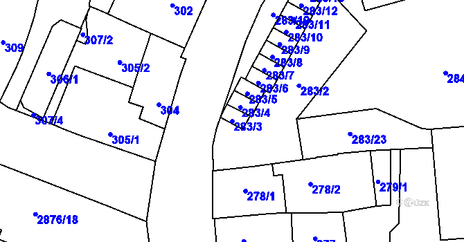 Parcela st. 283/3 v KÚ Jihlava, Katastrální mapa