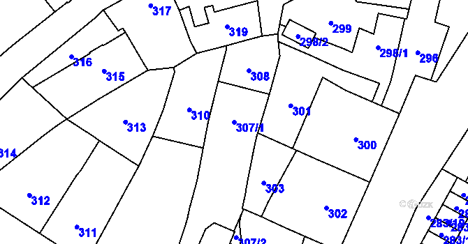 Parcela st. 307/1 v KÚ Jihlava, Katastrální mapa