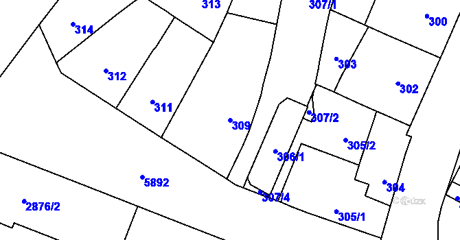 Parcela st. 309 v KÚ Jihlava, Katastrální mapa