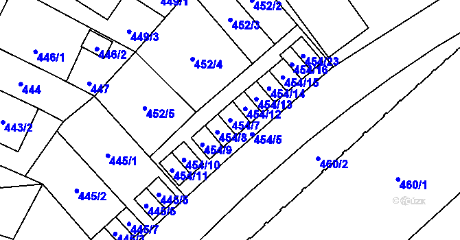Parcela st. 454/7 v KÚ Jihlava, Katastrální mapa