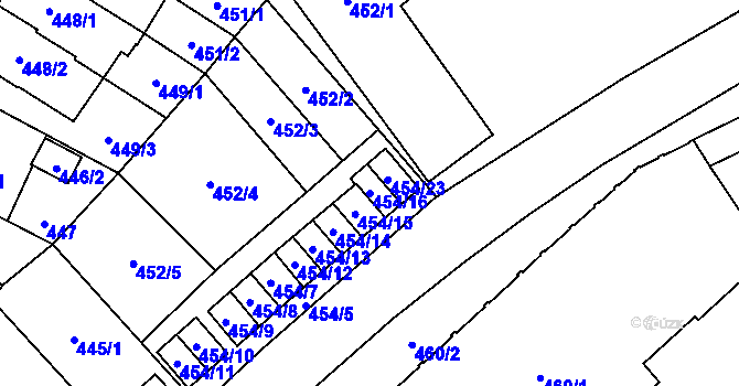 Parcela st. 454/16 v KÚ Jihlava, Katastrální mapa