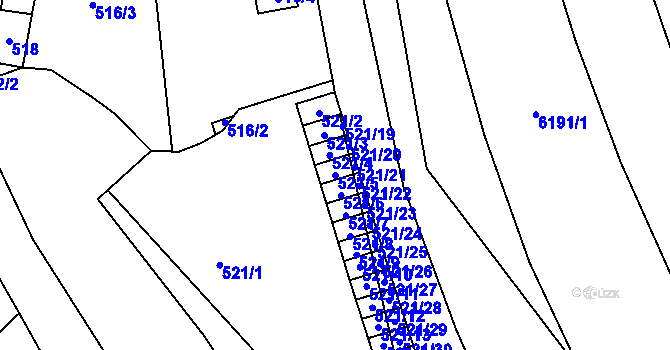 Parcela st. 521/5 v KÚ Jihlava, Katastrální mapa