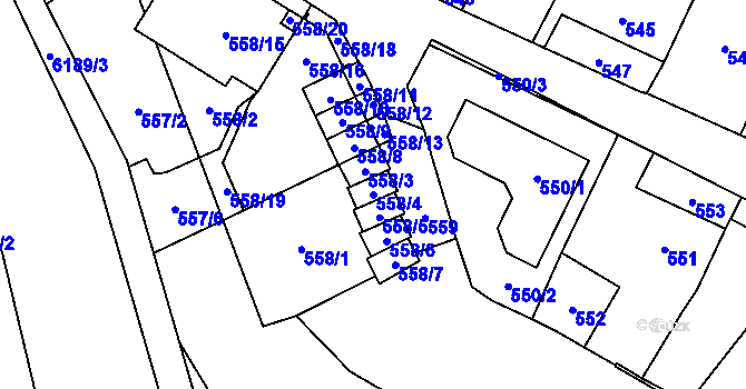 Parcela st. 558/4 v KÚ Jihlava, Katastrální mapa