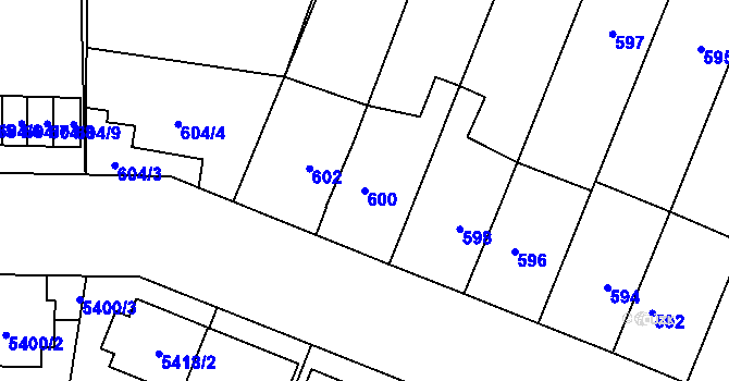Parcela st. 600 v KÚ Jihlava, Katastrální mapa