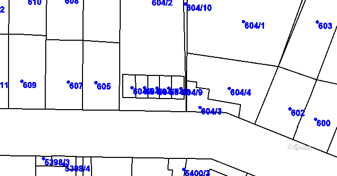 Parcela st. 604/8 v KÚ Jihlava, Katastrální mapa