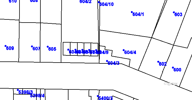 Parcela st. 604/9 v KÚ Jihlava, Katastrální mapa