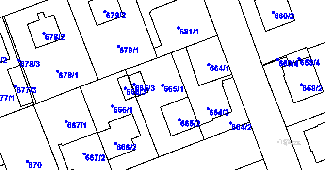 Parcela st. 665/1 v KÚ Jihlava, Katastrální mapa