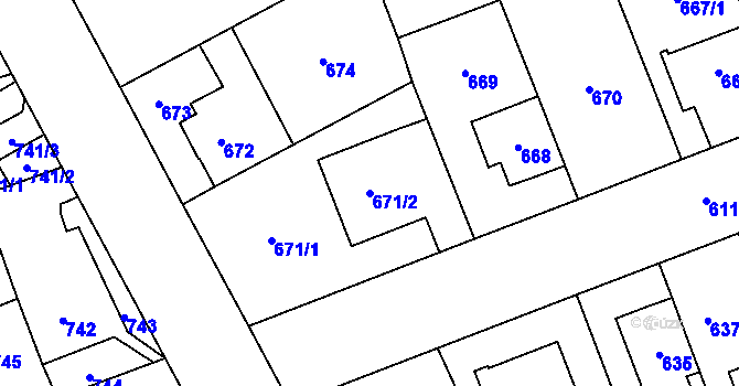 Parcela st. 671/2 v KÚ Jihlava, Katastrální mapa