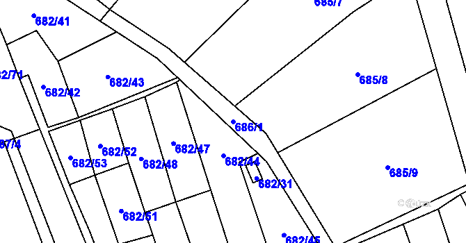 Parcela st. 686/1 v KÚ Jihlava, Katastrální mapa