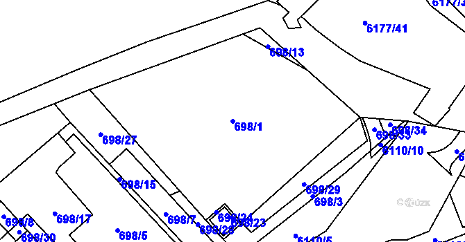 Parcela st. 698/1 v KÚ Jihlava, Katastrální mapa