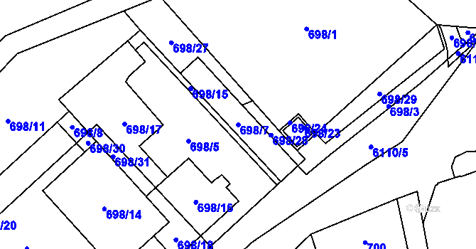 Parcela st. 698/7 v KÚ Jihlava, Katastrální mapa