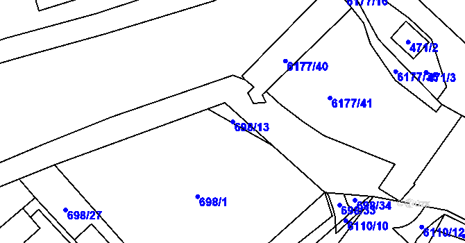 Parcela st. 698/13 v KÚ Jihlava, Katastrální mapa