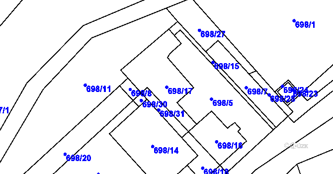 Parcela st. 698/17 v KÚ Jihlava, Katastrální mapa